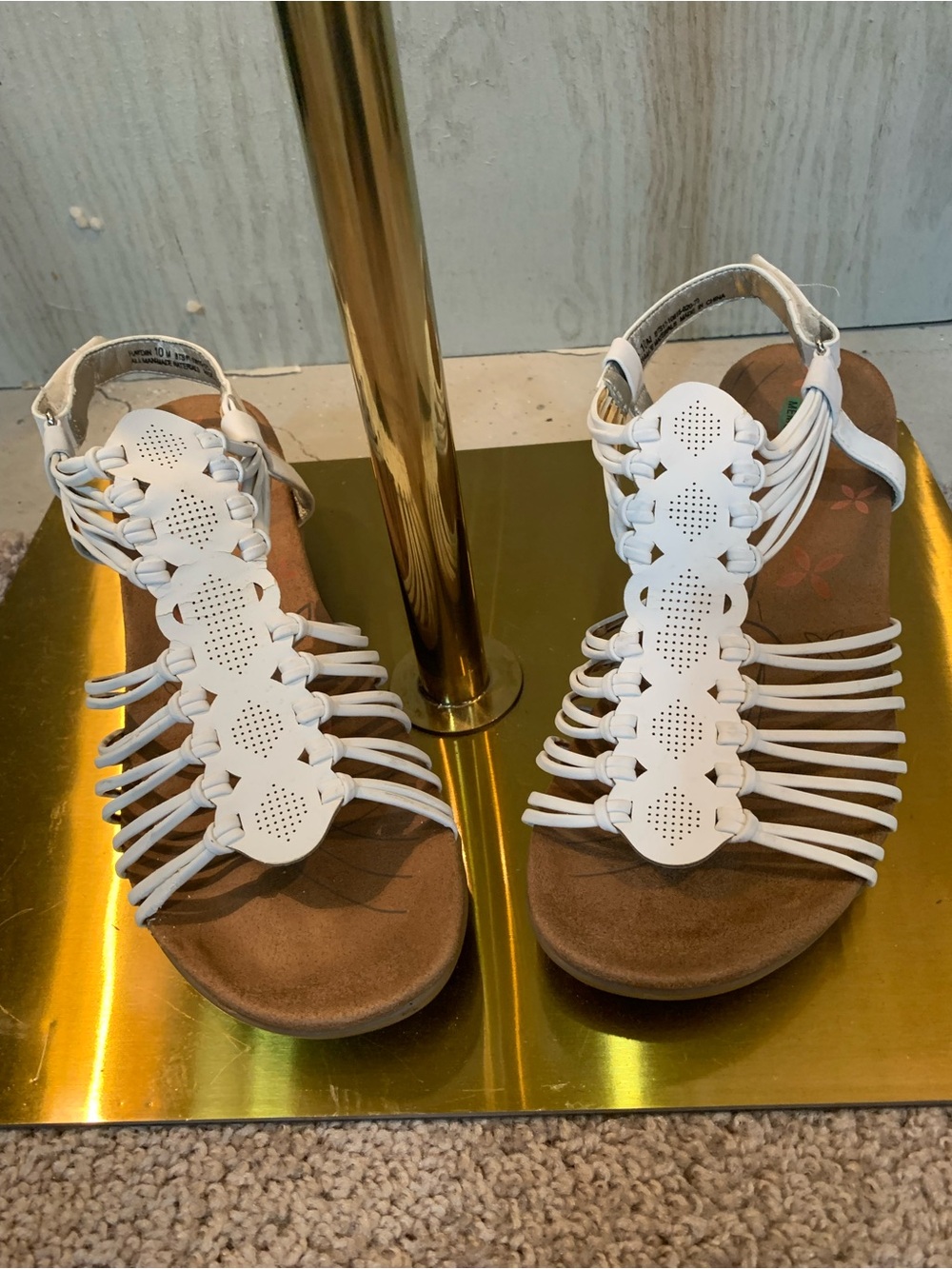 BareTraps White Strappy Gladiator Sandals with Tan Footbed